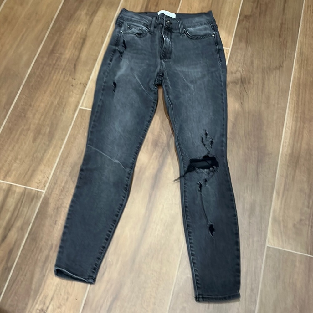 Size 26 pistola jeans gray with black rips skinny ankle lightly worn